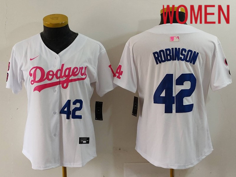 Women Los Angeles Dodgers #42 Robinson White joint name 2024 Nike MLB Jersey style 9121